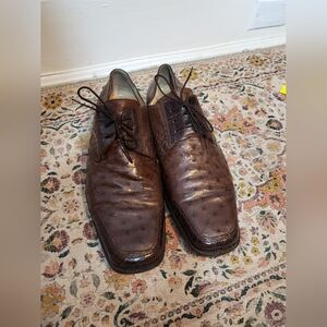 FENNIX Italy Size 13 Ostrich And Alligator Leather Men's Derby Shoes